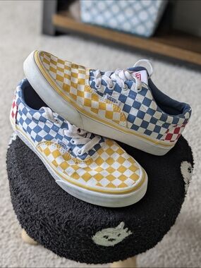 Vans Checkerboard Low Top Sneakers - Yellow, Blue & Red